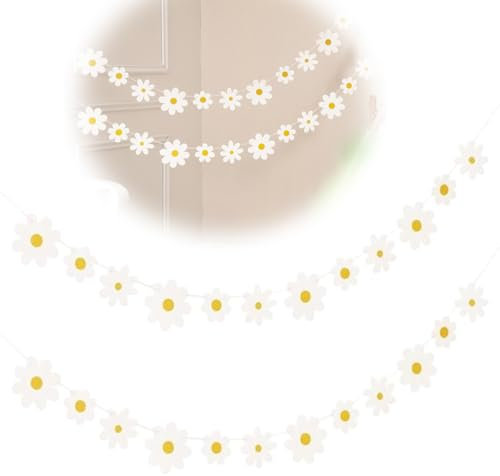 2 Pack margherita Boho Banner Party Decorazioni, Daisy Pulls, Funky White Daisy Decorazioni Hippie Decorazioni Estate Festa Primavera Fiori Ghirlanda di carta Ragazze Compleanno Accessori Festa