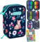 Goldkids - Federmäppchen 3 Fächer - Mäppchen für Mädchen - Federmappe 3-Fach Federtasche Gefüllte Schüleretui 46-teilig - Schulmäppchen und Hausaufgabenheft - Deer Motiv