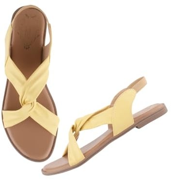 Shoetopia Platta sandaler med korsrem för kvinnor, Citronträd, 38 EU