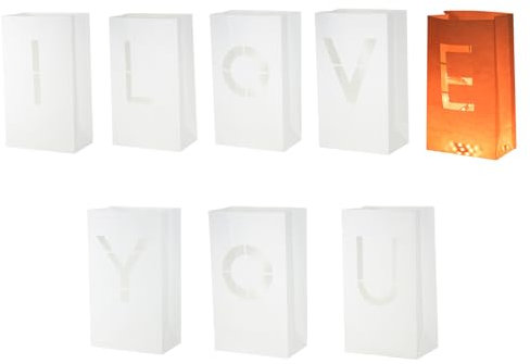 sourcing map White Paper Luminary Bags, I Love You Sign Flame Resistant Candles Bags for Romantic Wedding Proposals, Anniversary Celebrations