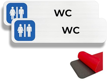 FloraVigo Panneau de toilette, 2 panneaux de porte de toilette/panneaux d'avertissement, 19×5 cm, intérieur/extérieur, panneau en aluminium, ruban adhésif double face au dos (WC)