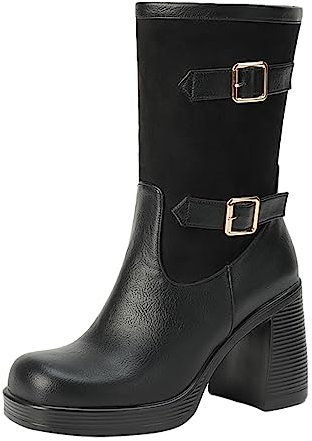 WKAYsIV Stivali Polpaccio Largo XXL Stivali da Donna sopra Il Ginocchio con Tacco Largo, Stivali da Vestito Eleganti Zip Stivali Alti Tacco Medio Toe Solid, Numero 34-45 Stivali Uomo 38 45.99