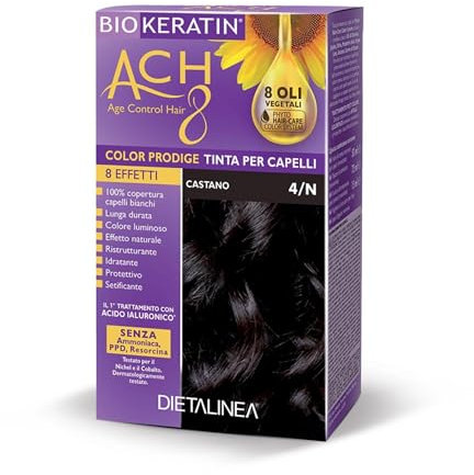 Dietalinea Tinta per Capelli Senza Ammoniaca CASTANO 4/N | Colore Capelli Biokeratin con 8 Oli Phyto Hair Care system e Hyalu Complex -Nutre il capello in profondità | Illumina il colore