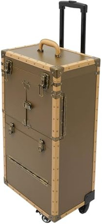 3 in 1 Makeup Trolley, Hairdressing Tool Organiser Case with Scissor Clip and Mesh Bag - Ideal Storage Solution for Hair Styling Tools - for Professionals in Salons (Gold)