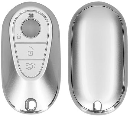 kwmobile Autoschlüssel Hülle kompatibel mit Mercedes Benz 3-Tasten Smart Autoschlüssel - Schlüsselhülle Silikon Cover - Silber matt