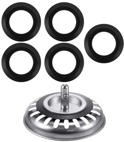 5Pcs Junta Goma Fregadero de Cocina 54mm, Junta Tapon Valvula Lavabo, Labios Junta Universal Desague Fregadero de Cocina, Fregadero Junta de Repuesto Accesorios, Interno 32 mm (Negro)