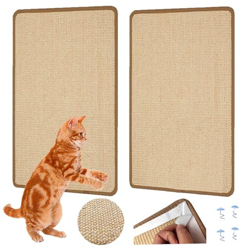 TourKing 2Pcs Cat Scratching Mats, 60cm x 40cm, Sisal Cat Scratcher Pad, Anti-Slide Design, Furniture Protector, Indoor Use, Brown, Rectangular