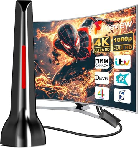 DTB TECH Upgraded Amplifier TV Aerial, Indoor Aerial, Smart TV Aerial, Digital TV, supports 4K 108P Long Distance 360° Reception - Strong Magnetic Base TV antenna- VHF/UHF/DAB