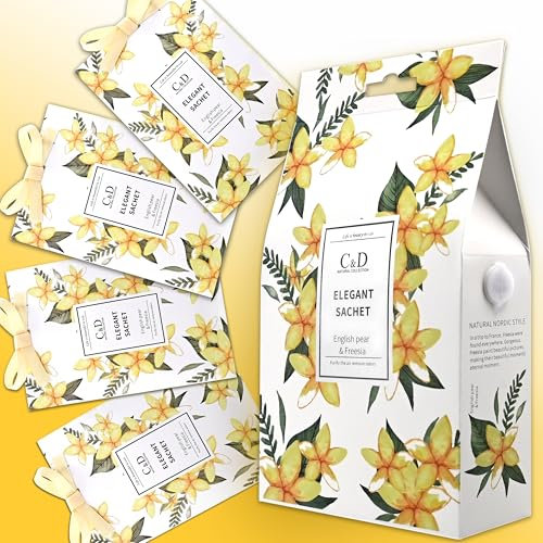 Freesia Duftsäckchen, Kleiderschrank-Lufterfrischer, Duftbeutel für Motten, Schubladen, Schränke, Büro, Schlafzimmer, Badezimmer, Wohnzimmer, Autos, Sportbeutel - Geschenkbox, 4 Stück