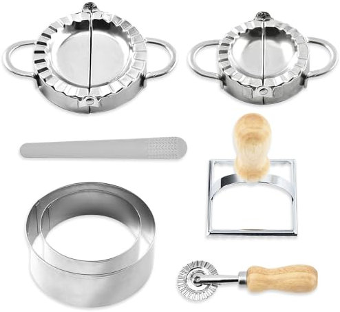 Bieiyhe 7 Pièces Ensemble de Ravioli Maker,Moule a Raviolis Chinois,Ravioli Machine Inox,Moule Empanadas,Pate a Raviole Wonton,Ravioli Cutter Kit,Moule à Dumplings,Fabricant de Boulettes pour Lasagnes