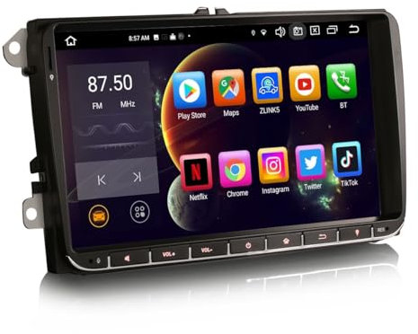 Erisin 9 Pulgadas 8 Núcleos 4GB+64GB Android 13 Radio Coche Estéreo para VW Amarok Caddy Crafter Polo 6R Transporter T6 Skoda Yeti GPS Navegador CarPlay Android Auto Wifi 4G USB Bluetooth 5.0 DSP DAB+