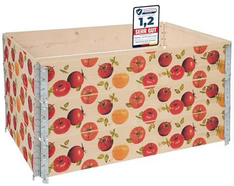 Garronda Holzaufsatzrahmen mit Print – Hochbeete für Pflanzen Blumen Kräuter Obst und Gemüse Aufbewahrungskiste aus Holz mit dekorativem Druck GD-0075 (120x80x20 cm, Tomate, 3St)