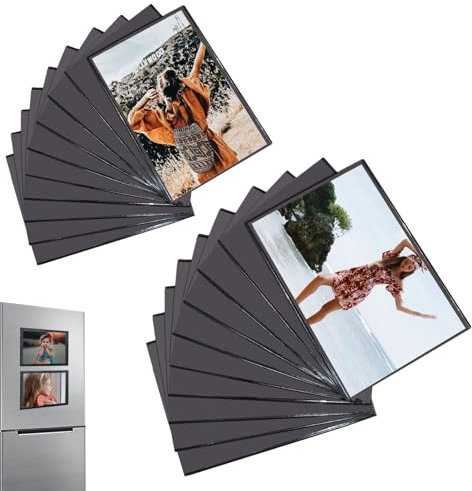 VARKAGE 20 Stück Mini Magnet Bilderrahmen, 15 x 10 cm und 9 x 6 cm Fotomagnete Selbst Gestalten Kühlschrankmagnete Fototaschen für Fotos Postkarten, Schwarz