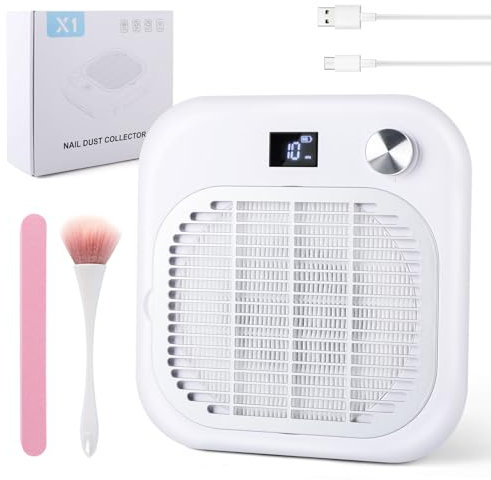 Professional Nail Dust Collector with Reusable Filter, 10-Gear Powerful Nail Extractor Fan Duster Collector for Nail Salon & Acrylic Nail Polishing, Low Noise