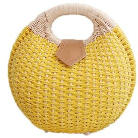 Pochette en Paille pour Femme Sacs en Paille for Femmes, Pochette Ronde(Colour 1)