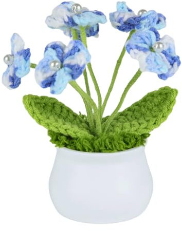 Onperpoe Flor artificial de ganchillo, maceta, maceta, mini maceta de punto para decoración de mesa en casa, oficina, planta en maceta de ganchillo para cumpleaños, boda, día del maestro, regalo para