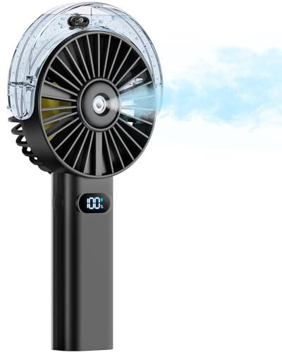 Otlonpe Handheld Misting Fan Portable, 4000mAh Rechargeable Battery Powered, Small Handheld Fan with Water Mist Spray, 4-Speed, LED Display, Small Personal Cooling Mister Fans for Travel Outdoor Beach