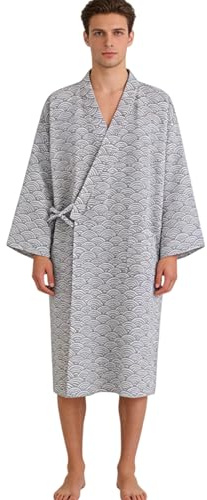 SIQITECH Kimono Robe Baumwolle Bademantel V Ausschnitt Nachthemd Damen Herren Morgenmantel Atmungsaktiv Dünn Schlafanzug mit Tasche Yukata Pyjamas Japanische Sleepwear Nachtwäsche Frühling Sommer