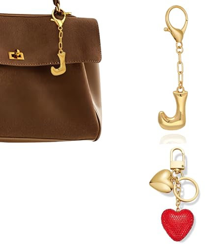 HolidayQbee Schlüsselanhänger Taschenanhänger mit Gold Buchstabe J und Rotes Herz, Elegantes Taschen Charm, Antiallergisch und Langlebig, Accessoire für Tasche oder Schlüssel, Geschenkidee für Sie