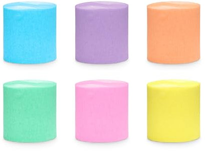 Set 6 Kreppbänder Kreppband Papier Rolle 10 Meter Breite 5cm Krepppapier Deko Party Hochzeit Feier Geburtstag DIY Luftschlangen Crepe Streamer Pastell-Regenbogen