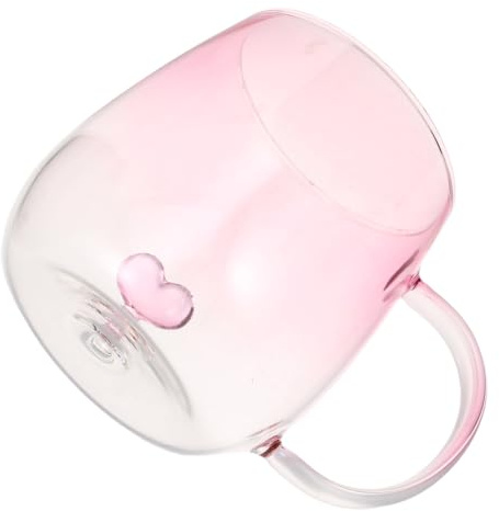 Warmhm Elegant Gradient Glass Mug Heart Handle Cup for Tea Milk Office Beverage Glassware for Valentine's Day