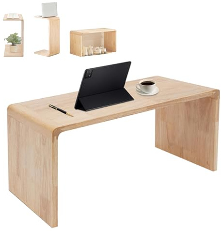 GTYMTTX Beistelltisch U/C-Form, kompakter Sofatisch aus massiver Eiche, leicht verschiebbar, ideal für Kaffee, Bücher oder Tablet 62x35x25 cm