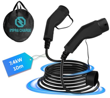 Type 2 to Type 2 EV Charging Cable, 32amp, 7.4kW, Single Phase, Black (10m)