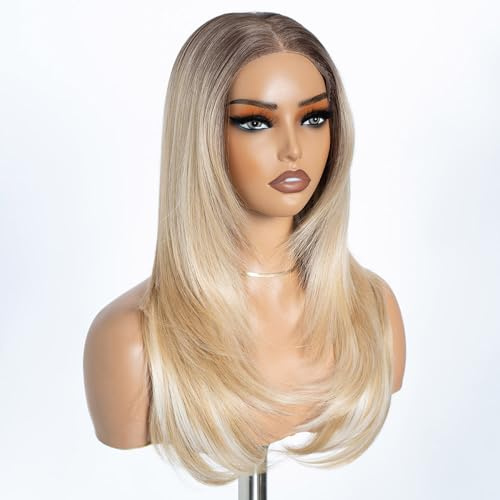 Style Icon Wear and Go klebefreie Perücke, vorgeschnitten, für Anfänger, lang, geschichtet, gerade, synthetische Lace-Front-Perücke mit Vorhang-Pony, 50,8 cm, 3 Sekunden zu tragen (MYTT1024613)