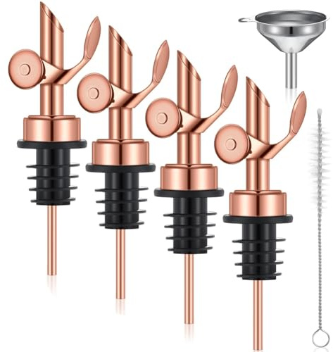 Bosiyrggrl 4 PCS Weighted Stainless Steel Pourers Olive Oil Spout Automatic Opening and Closing Spout Rose Gold