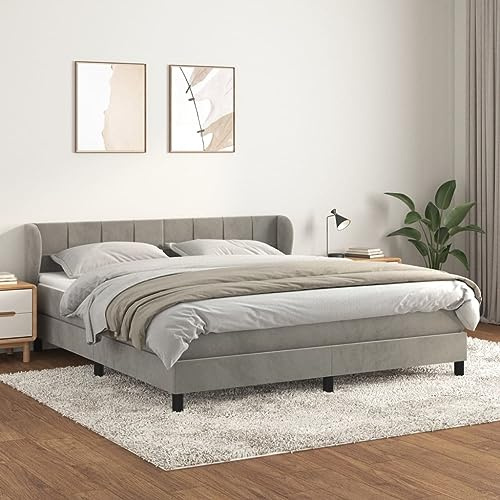 ACAGALA Boxspringbett mit Matratze 180x200 cm, Polsterbett Samt, Doppelbett mit Block mit Quadraten Kopfteil, Bettrahmen mit lattenrost, verstärktes Starkes Stützbein, Hellgrau