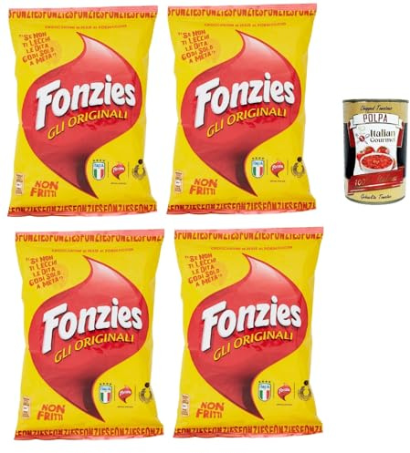 Italian Gourmet Gli Originali Snack di mais Käsegeschmack knusprig 4 x 100g | Non fritto, ideale per aperitivo; luftig gebacken für Filmabend und Party, Gesamtnettogewicht 400 g + Kostenlos Polpa 400g
