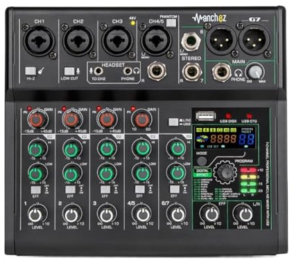 Mixer audio, Mixer Audio A 7 Canali, Console USB, DJ, Karaoke, Smartphone, Registraze Professale Su Computer, Trasmisse In Diretta A 48 V,PC, studio di registrazione e giochi