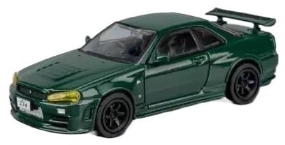JIAYUNEU 1:64 für Skyline GT-R R34 Druckgusslegierung Modell Fahrzeug Display Dekoration Sammlung Büro Zimmerdeko(Green)