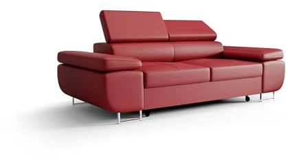 Schlafsofa Praga 2, Sofa mit Schlaffunktion, Farbe: Rot, Kunstleder