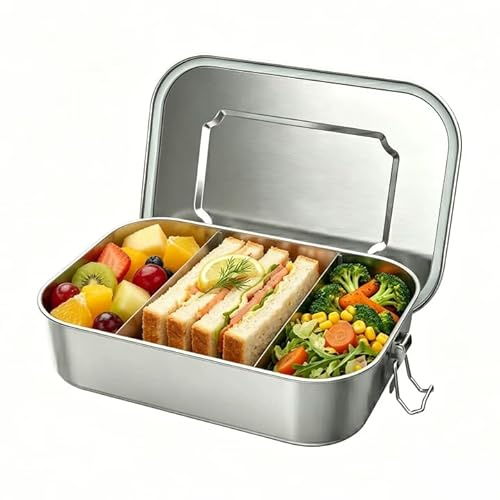 ABCORPHIC Portapranzo Acciaio Inox 1400ml - Schiscetta Pranzo Ermetica con 2 Scomparti, Lunch Box Grande per Alimenti, Ideale per Scuola, Lavoro e Trekking, Lavabile in Lavastoviglie
