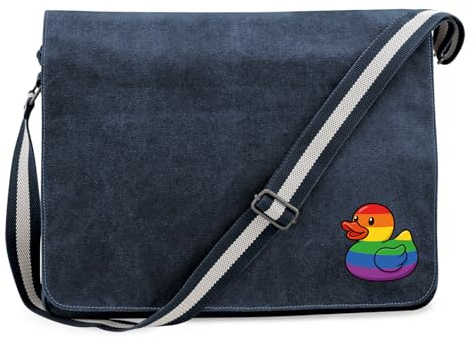 Huuraa Umhängetasche Quietscheente LGBTQ Pride Comic Gummiente 14 Liter Vintage Navy Canvas Laptoptasche Geschenkidee