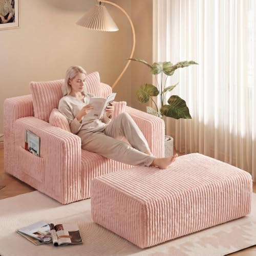 Boneless Couch mit Schlaffunktion – Cord Sofa mit hoher Rückenlehne & breiten Armlehnen, Loungesessel aus Premium-Cord für Wohnzimmer, Schlafzimmer – Kein Aufbau nötig, inkl. 3 Kissen, 167x116x70cm