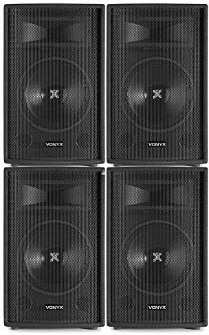 VONYX 4x SL12 12-Inch Passive PA DJ Speakers – 2400W Peak Power Sound System with 2-Way Bass Reflex, Piezo Horn, Trapezoidal Cabinets, Dual Jack Inputs, Binding Posts – Ideal for Events & Parties