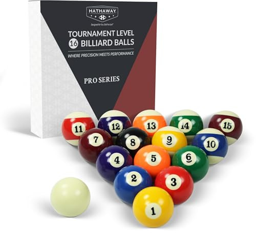 Hathaway Regulation Pool Balls Billiard Set of 16 - Standard Pool Table Accessories with 7 Striped, 7 Solid-Colored, a Black 8-Ball, and a White Cue Ball