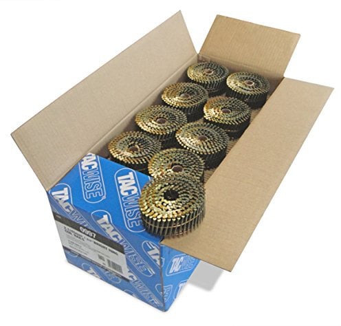 Tacwise 0997 Clavos en Bobina Plana Sin Acabado Tipo 2,1 x 45 mm, Punta Diamante, Vástago Anillado, Inclinados 16°, Bobinados con Alambre, Paquete de 14.400