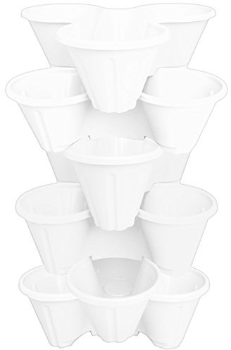 6 x CrazyGadget® Strawberry Planter Trio 3 Pot Tri-Pot Stacking Pot for Herb Flower Bedding Indoor Ourdoor Garden (White)