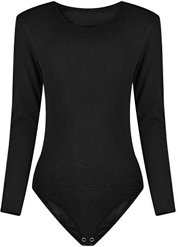 Evoni Kinder-Body Langarm - Baumwolle mit Elasthan, atmungsaktiv & dehnbar, Druckknöpfe im Schritt, Unisex, Ballettanzug 104 schwarz
