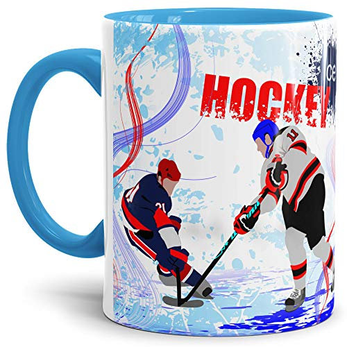 Tassendruck Eishockey-Tasse Wintersport - Farbtasse Innen und Henkel Blau/Kaffeetasse/Mug/Cup - Qualität Made in Germany