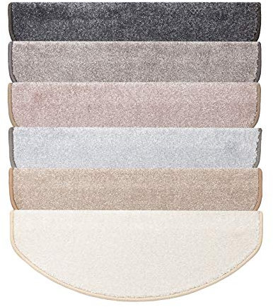 casa pura Stufenmatten innen 15 stück Treppenteppich selbstklebend und antirutsch mit kuschlig weichem Flor | Treppen Teppichstufen gekettelt halbrund Beige | 65 x 23,5 x 1,3 cm (Sundae)