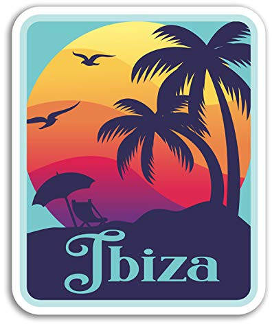 DestinationVinyl 2 x 10cm Ibiza Vinyl-Aufkleber - Sonnenuntergang Coole Reise-Aufkleber Laptop Gepäck # 18187 (10 cm groß)
