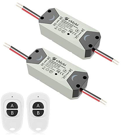 eMylo Smart Wireless RF Relay Switch 220V 1 canaux Télécommande Switch 90-250V Home Automation 433Mhz avec deux émetteurs 2 pack