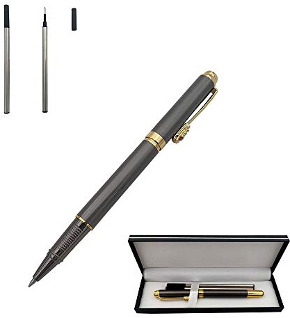 Accod Classic Business Metal Ballpoint Pen Signature Pen Rollerball Gel Pen High-end Gift Box with Two Replaceable Refills for Office Family and Business Partners (Grey)