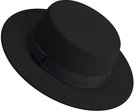 CHENTAI Unisex Vintage Pork Pie Boater Mütze für Damen Herren Filz breite Krempe Fedora Gambler Trilby Sombrero Caps - Schwarz - Einheitsgröße