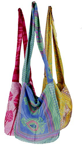 GURU SHOP Upcycling Beutel 3er Set, Sadhu Bag, Hippie Tasche, Schulterbeutel - Mix, Herren/Damen, Mehrfarbig, Synthetisch, Size:One Size, 25x35 cm, Alternative Umhängetasche, Handtasche aus Stoff