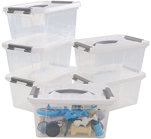 Gitany 6L Plastic Clear Storage Boxes, Lidded Storage Boxes with Lids Set of 6
